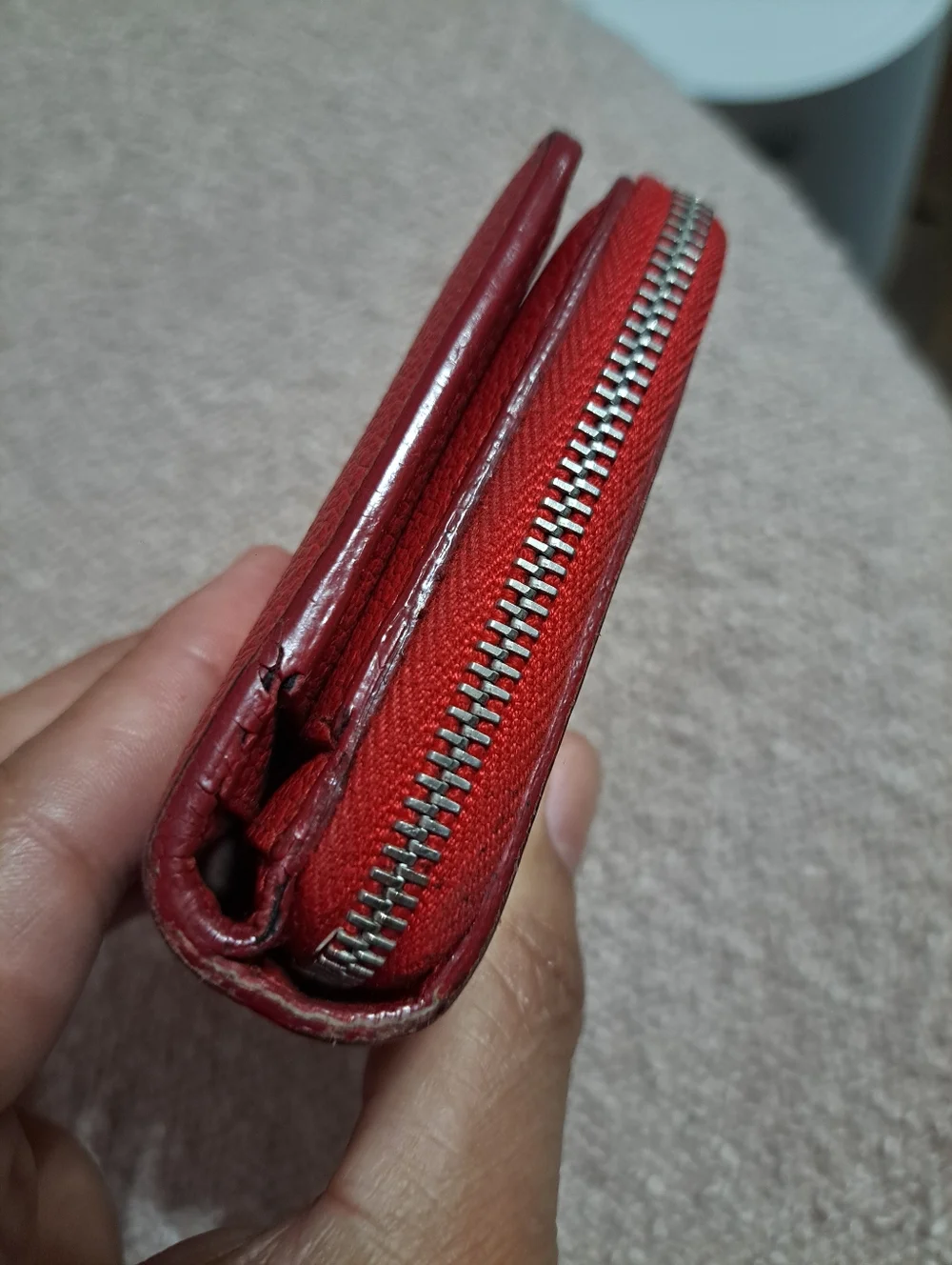 Saint Laurent Red Pebbled Zip-Around Card Wallet - Picture 3 of 10